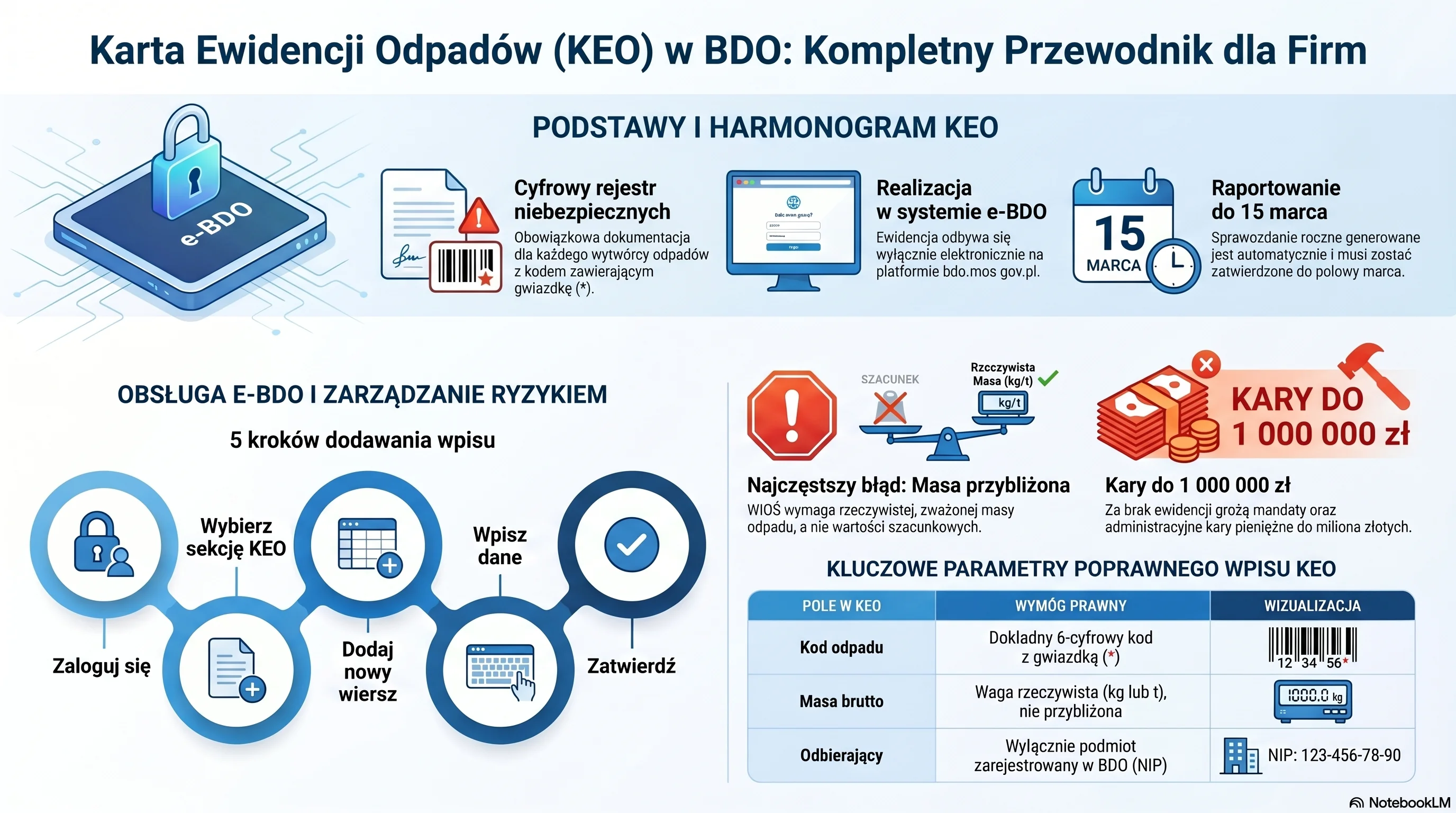Infografika: ewidencja odpadów niebezpiecznych KEO BDO – schemat i terminy