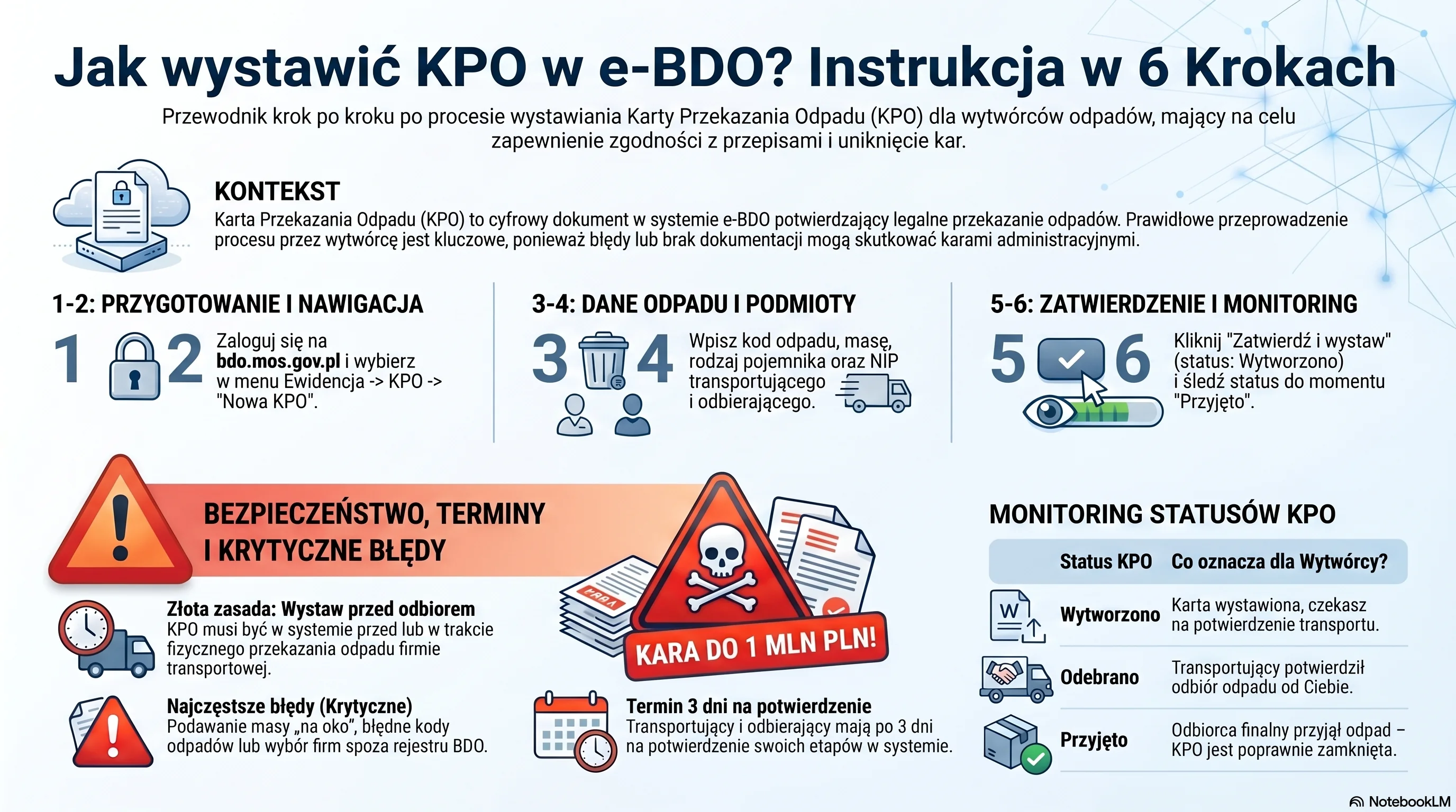 Infografika: jak wystawić KPO w e-BDO – 6 kroków dla wytwórcy
